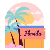 palm trees on a beach with a Florida sign