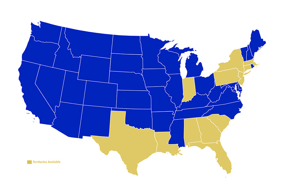 A map of available locaitons for Family Financial Services Franchise